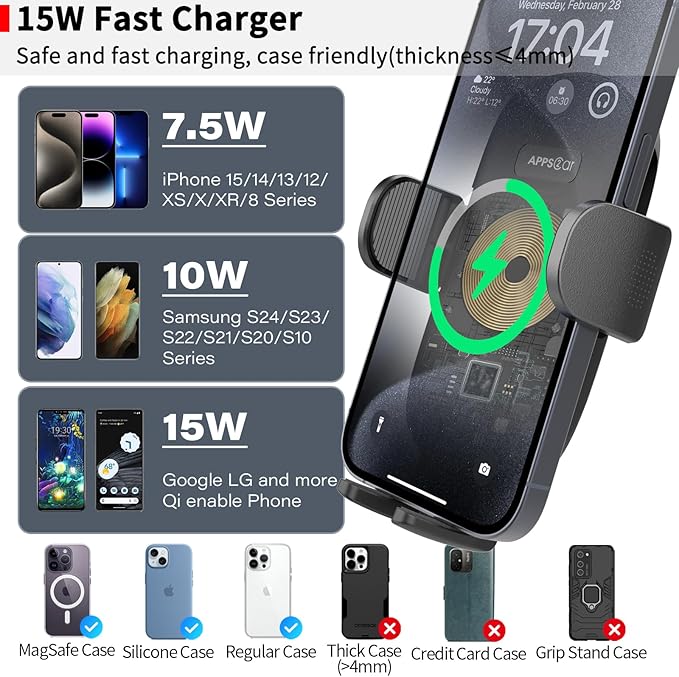 APPS2Car Sturdy CD Slot Phone Mount with Upgraded Wireless Charger | One Hand Operation, Hands-Free Car Phone Holder Compatible with iPhone 17 Pro Max Plus 16 15 14 13 12 11, Samsung S25 S24 S23 - Image 6
