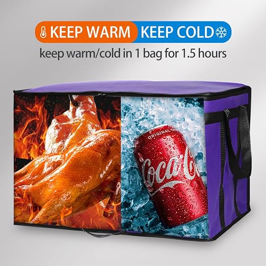 Bodaon Insulated Food Delivery Bag, XXX-Large Grocery Bags, Purple, 1-Pack | Meal Grocery Tote Insulation Bag for Catering/Drivers for Hot and Cold Food, Commercial, Large Capacity Reusable Warming Bag - Image 4