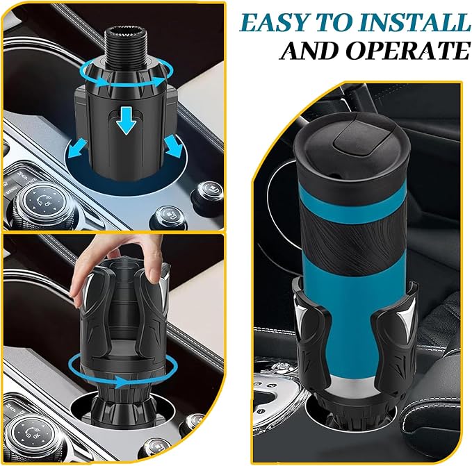 Adjustable Car Cup Holder Expander - Universal Base Fits 2.4"-4" Holders, Extends to 5.5" for 10-64oz Large Cups & Bottles - Image 5