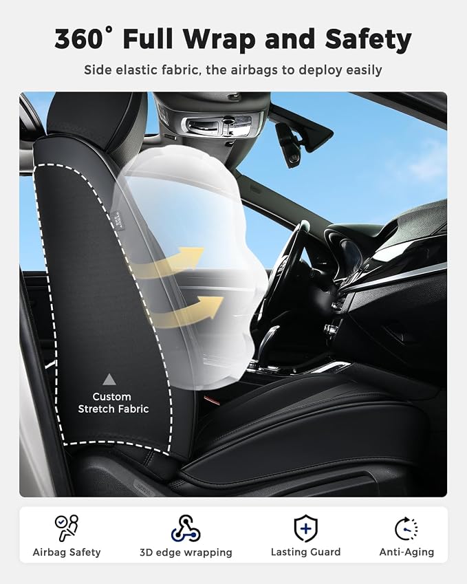 Huidasource Front Car Seat Covers, Luxury Waterproof Faux Leather, Universal Fit for Most Cars, SUVs & Trucks, Airbag Compatible, Easy to Install, Stain & Scratch Resistant, Black - Image 3