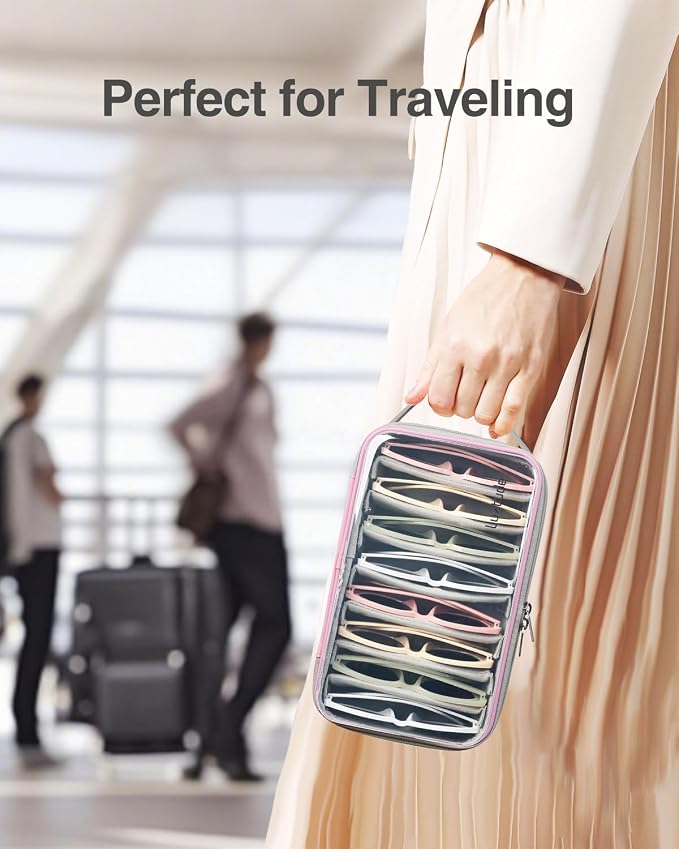 Travel Sunglasses Organizer Case, Clear Sunglasses Travel Case | Glasses Case Multiple Pairs with Adjustable Slots, Hard Shell Sunglass Storage Organizer for Women Men/Camping/Beach etc. - Image 6