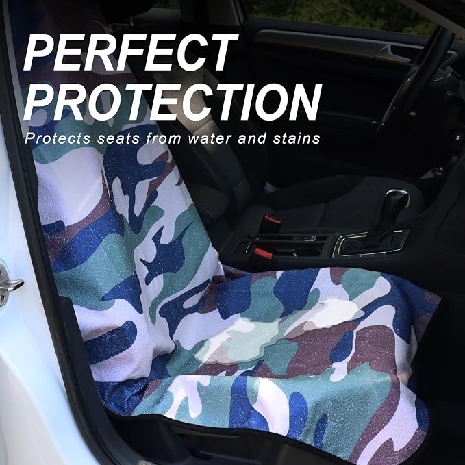 Sweat Towel Car Seat Cover Protector Front Seats for Gym Workout, Running, Swimming, Beach and Hiking, Waterproof Universal Seat Cover for Car, Trucks, Van & SUV (2, Camouflage, Front) - Image 3