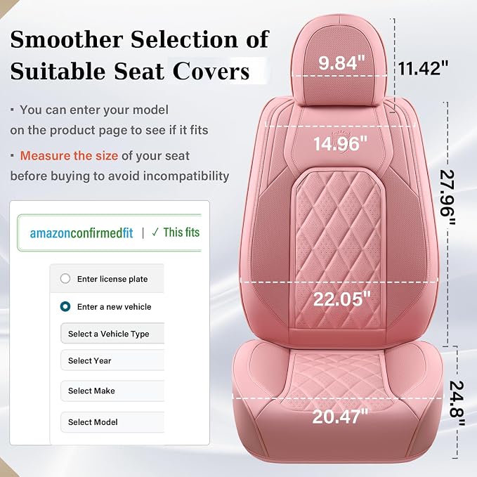 Coverado Front Seat Covers, Luxury Faux Leather Seat Covers for Cars, Pink Car Seat Covers, Car Seat Protector Waterproof, Automotive Interior Accessories Universal Fit for Most Sedans, SUVs, Trucks - Image 6