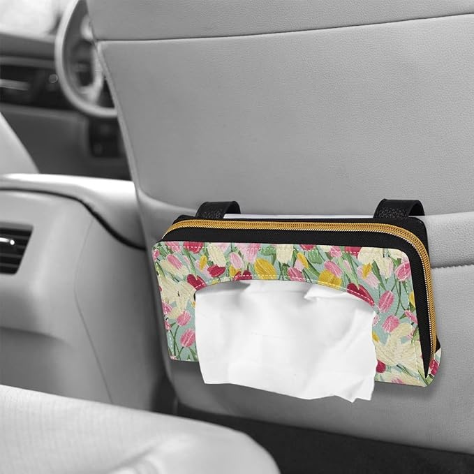 Biyejit Car Visor Tissue Holder, Tulip Flowers Car Visor Napkins Box Holder, Tissue Dispenser for Car Decoration, Suitable for Most Cars, 1 Pack - Image 4
