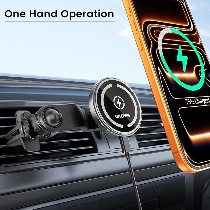 OHLPRO for MagSafe Car Mount Charger iPhone Wireless Car Charger, Stick on Dashboard Magnetic Phone Holder Mount for iPhone 17 Pro Max 16 15 14 Series, 15W Fast Charging, Aluminum Shell - Image 2