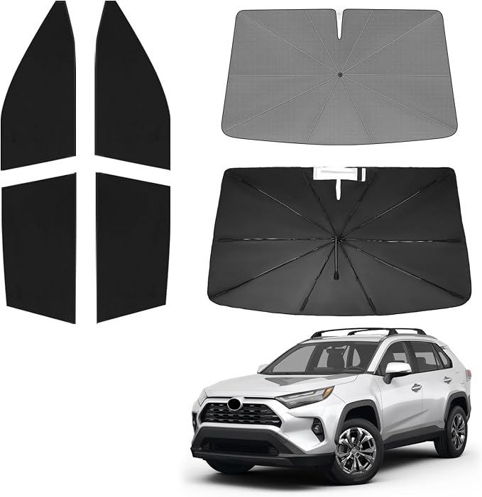 KUST Windshield Sun Shade Umbrella for Toyota RAV4 2019 2020 2021 2022 2023 2024 2025 Rear Window Shades 100% UV Protection and Blackout Privacy 5PCS Car Window Covers Accessories by KUST