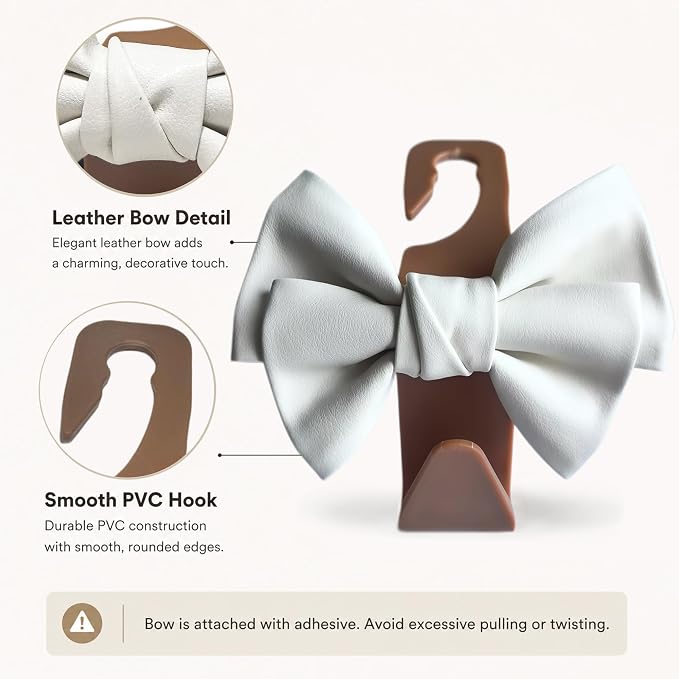 2-Pack Cute Bow Car Purse Hooks, Headrest Hangers, White brown | Cute bow hooks keep purses and bags organized within reach while saving space; fits most car headrests - Image 4