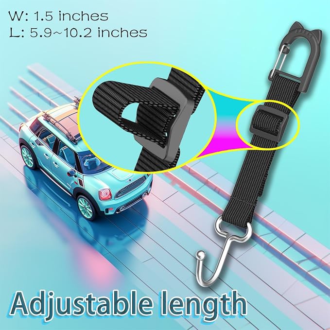 Purse Hook for Car, Adjustable Headrest Hooks, 2 Pack | 100 LBS Heavy Duty, Metal Construction, Includes Carabiner, Easy Install - Image 6
