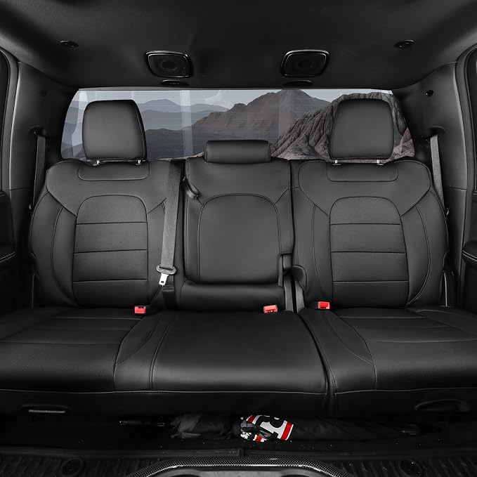Custom Seat Covers for 2019-2026 Ram 2500/3500 CrewCab Bighorn,Faux Leather | Full Set Heavy Duty Pickup Seat Cushion,Front w/No Headrest Cutout,Rear 40/60 Split Curved Bench Seat,Black - Image 6