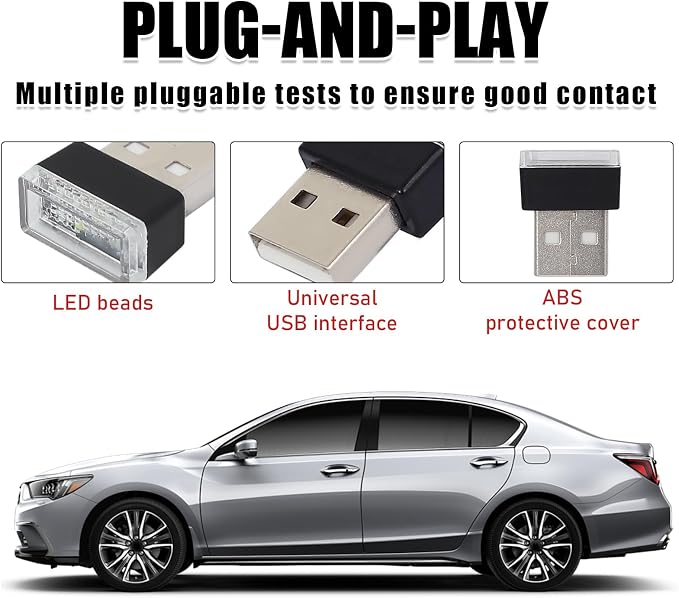 4 PCS USB LED Car Interior Atmosphere Lamp, Portable Mini LED Night Light, Plug-in USB Interface Trunk Ambient Lighting Kit, Universal Interior Car Accessories (Blue) - Image 4