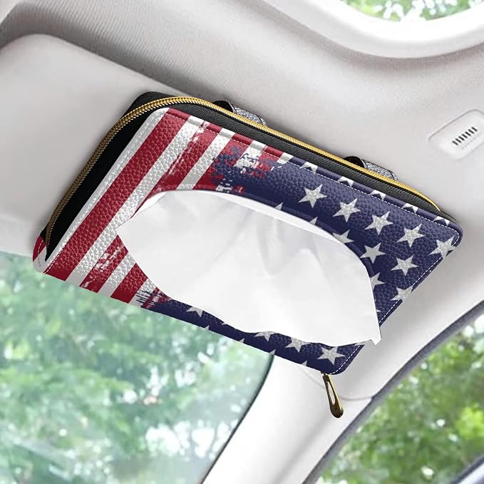 Biyejit American Flag Car Tissue Holder, Visor Napkins Box Holder, Tissue Dispenser for Decoration, Suitable for Most Cars - Image 2