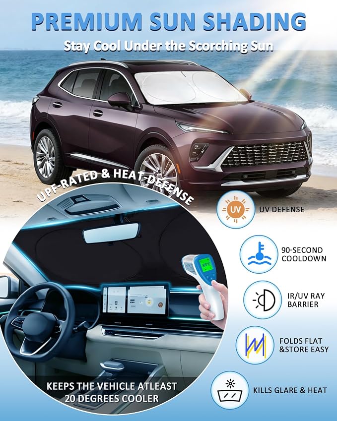 Windshield Sun Shade for Buick Envision 2021-2023 2024 2025 2026 Sunshade | Custom-Fit Envision Sun Visor Protector, 99% UV Block Heat Window Sun Shield Silver Reflective - Image 2