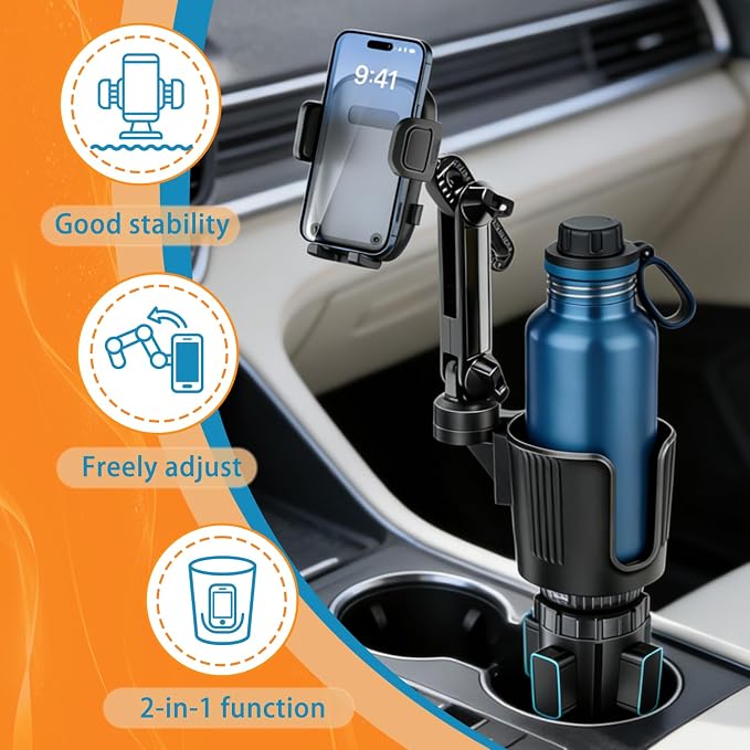 SAMPUSS 2-in-1 Phone Holders for Your Car Car Cup Holder Car Phone Holder | 360° rotation 2-in-1 function car phone mount with long arm universal smartphone phone holder car cup holder expander - Image 2