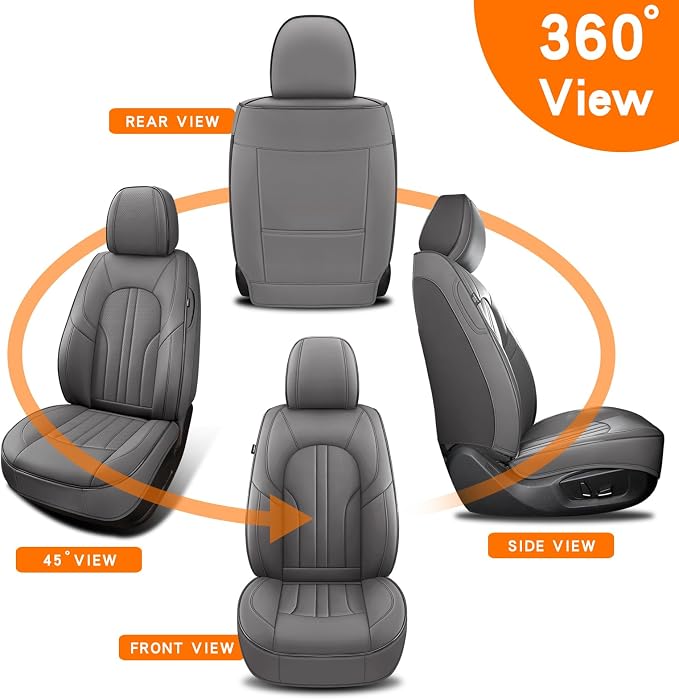 MINGBRON Car Seat Covers Front Seats, Comfortable Leather Car Seat Covers, Waterproof Front Seat Covers for Cars, Luxury Automotive Seat Protecor Covers for Most Sedans SUV Pick-up Truck (Gray) - Image 7