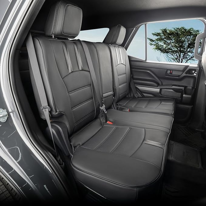 2024 2025 2026 Tacoma Seat Covers Full Set for Toyota Tacoma 4th Gen Double/Crew Cab SR,SR5,TRD Sport,TRD Off-Road,Limited,Luxury Waterproof Leather Car Seat Protector(Black&Carbon Fiber) - Image 3