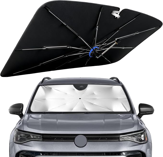 Windshield Sun Shade for Volkswagen Taos 2022-2026 with 360° Rotating Shaft | Custom Fit Umbrella Sunshade for UV Blocking, Interior Heat Protection, Easy Storage, UPF 50+ Cool Windshield Cover by Lonyaqui