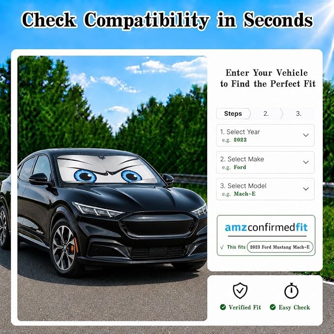 Car Windshield Sun Shade, Universal Fit Midsized Sedan SUV, Sporty Silver | 61 x 31.5" Windshield Cover, Foldable Front Window Sunshade, UV Heat Protection, Cute Eyes Series - Image 9