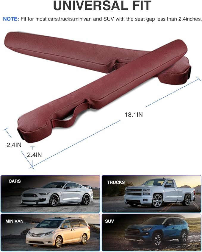 Leather Car Seat Gap Filler Universal for Car Truck SUV to Block The Gap Between Seat and Console Stop Things from Dropping 2 Sets Red, SGF02R - Image 3