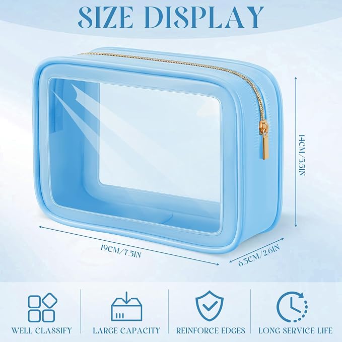 Hsei 6 Pcs Clear Makeup Bags Diaper Bag Organizer Travel Toiletry Bags with Zipper Clear Cosmetic Organizer Car Storage Pouch Bridesmaid Gift for Women Beach Vacation (Blue) - Image 2