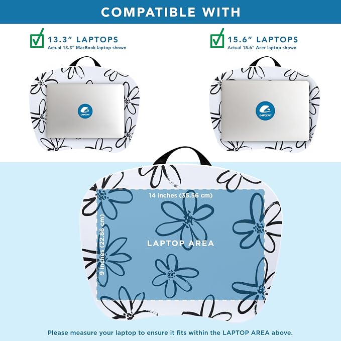 LAPGEAR MyStyle Lap Desk – Brushed Flower, Fits 15.6” Laptops | Dual-Bolster Microbead Cushion, Built-In Carry Handle, Ergonomic Curved Front Edge - Image 3
