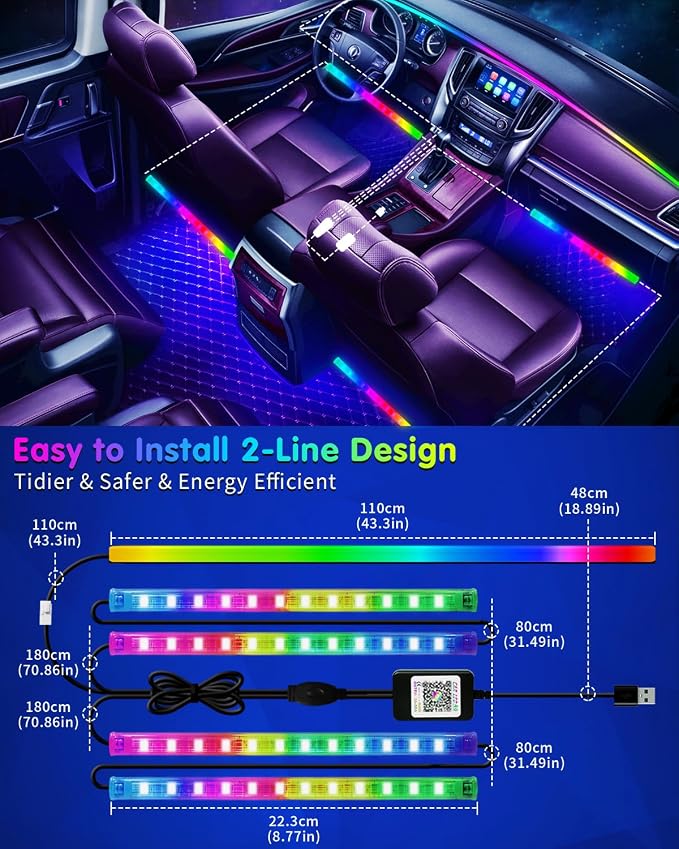 DUOFU365 Car Led Light Interior, RGB Dreamcolor Inside Light Music Sync | Under Dash Footwell Automotive Strip Light, 12V Acrylic Strip Light for Vehicle, Truck,Jeep, SUV with Car Charger(1set) - Image 5