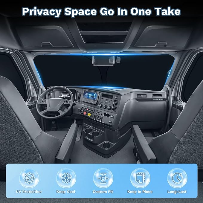 KUST Car Window Shades for Freightliner Cascadia 2018-2025 2026 Windshield Sun Shade Side Window Cover UV Block Privacy Protection Cascadia Accessories Foldable Front Rear Full Set 3PCS - Image 5