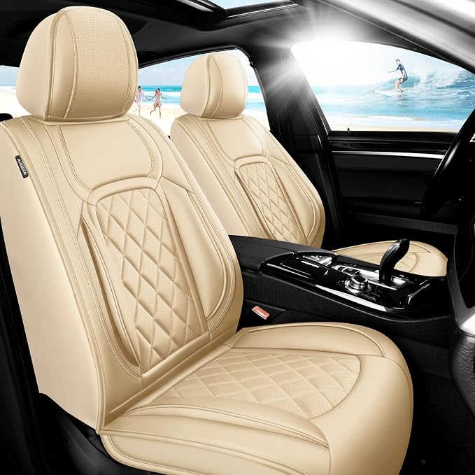 Fit Tundra Premium Leather Car Seat Covers for Toyota Tundra 2007-2025 2026 - Waterproof，Breathable，All-Weather Seat Cushion Protecto & Airbag Compatible, Full Set Beige by Unknown