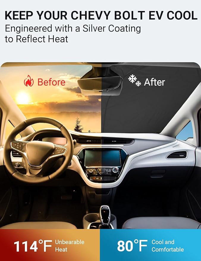 Proadsy Custom Fit Car Windshield Sun Shade for 2017-2023 Chevrolet Bolt EV | 240T Heat Shield, Drops Temp 54°F, Blocks 99% UV, Prevents Dashboard Cracking, Summer Parking & Beach Trips, Easy Twist-Fold - Image 3