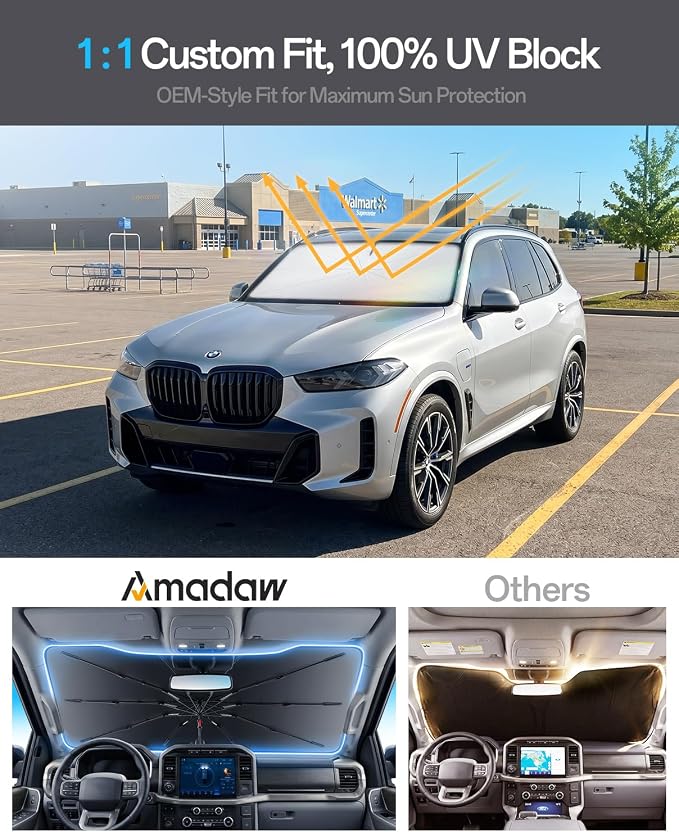 Windshield Sun Shade for BMW X5 2000–2026 | Foldable Umbrella Sunshade with 100% UV Block, Multi-Layer Heat Insulation, Keeps Car Cooler, Summer Car Accessory - Image 3