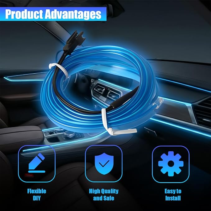 Car LED Strip Lights, 9.84FT 5V Waterproof Flexible Vehicle Ambient Lighting Kits with USB Port, Automotive Lamp Strips Decorations, Universal for SUV Automobile Truck (Blue) - Image 3