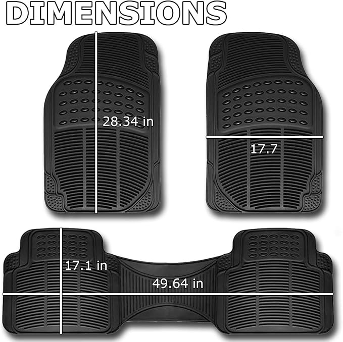 VaygWay Universal 3 Piece Heavy Duty Front and Rear Black Rubber Floor Mats - Premium Quality Trimmable Universal Fit All Weather Protection Floor Mats for Car Van SUV Truck - Image 4