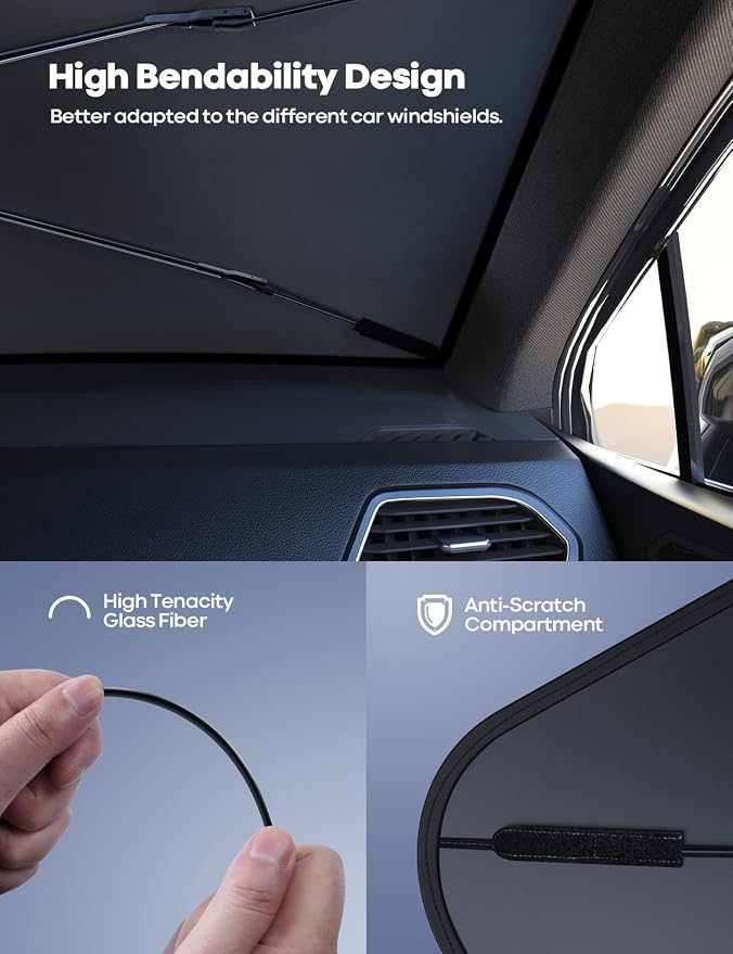 Lamicall Car Windshield Sunshade Umbrella - Foldable Car Windshield Sun Shade Cover, 5 Layers UV Block Coating, 52"x31" Front Window Heat Insulation Protection, for Auto Sedan, SUV Windshield | Foldable Umbrella Design, 5 Layers UV Block Coating, Front... - Image 5
