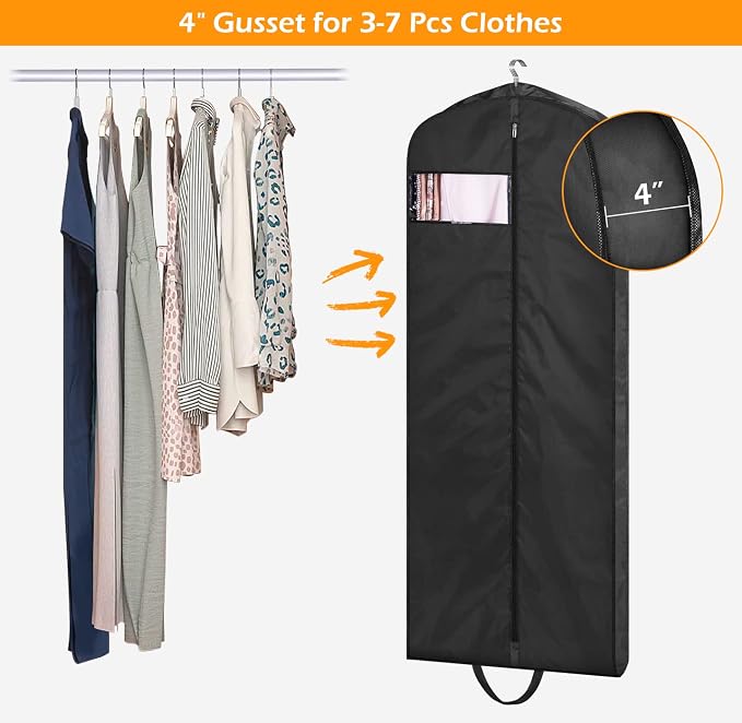 MISSLO 65" Long Garment Bags for Travel Dress Bags for Hanging Clothes Waterproof Wedding Dress Cover Traveling Clothing Protectors for Closet Storage 3-Pack for Gowns, Tuxedos, Coats, Black - Image 5