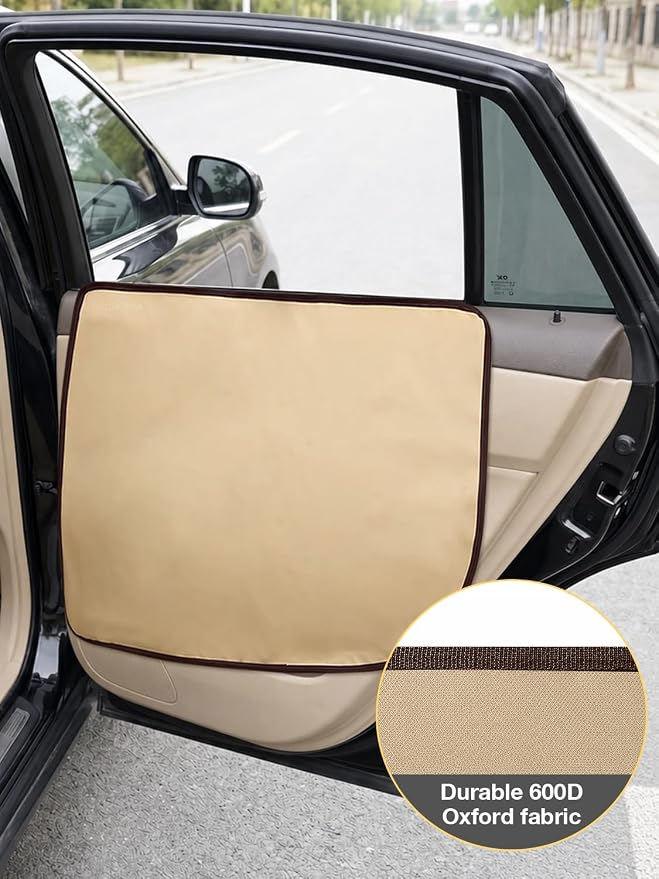 2 Packs Dog Car Travel Accessories - Door Seat Protector Cover for Vehicle, Pet Scratch Guard, Waterproof Nail & Claw Protector for Car Travel (Beige) - Image 4