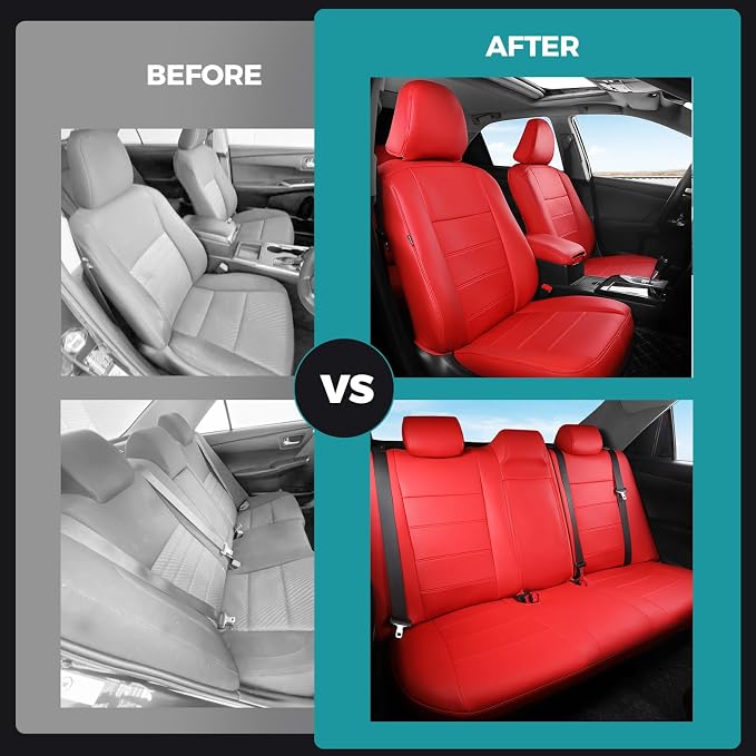 Custom Seat Covers for Toyota Camry 2012-2017, Red | Only Fit for Camry L/LE/XLE 2012-2017, Not for Hybrid, Full Coverage, Faux Leather, Protective, Scratch-resistant, Easy-clean - Image 7