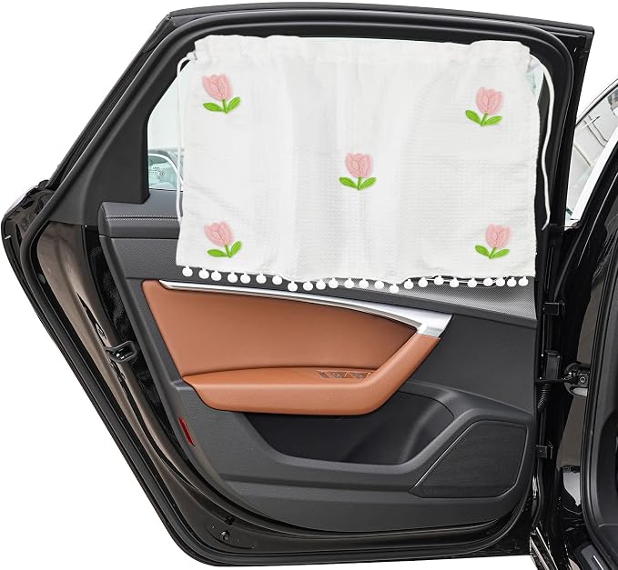 Car Side Window Sun Shade Privacy Curtain for Baby, Car Window Screen, 25"x18" Sun Protection Curtain, Blackout UV Protection Window Shades with Suction Cup for Back Seat (Five Tulips) by Unknown