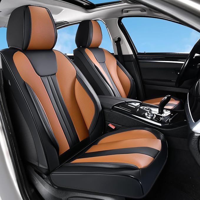 Huidasource Universal Car Seat Covers, Luxury Waterproof Faux Leather, Airbag Compatible, Easy to Install, Full Access to Seat Functions, Stain & Wear Resistant for Daily Driving, Brown & Black - Image 2