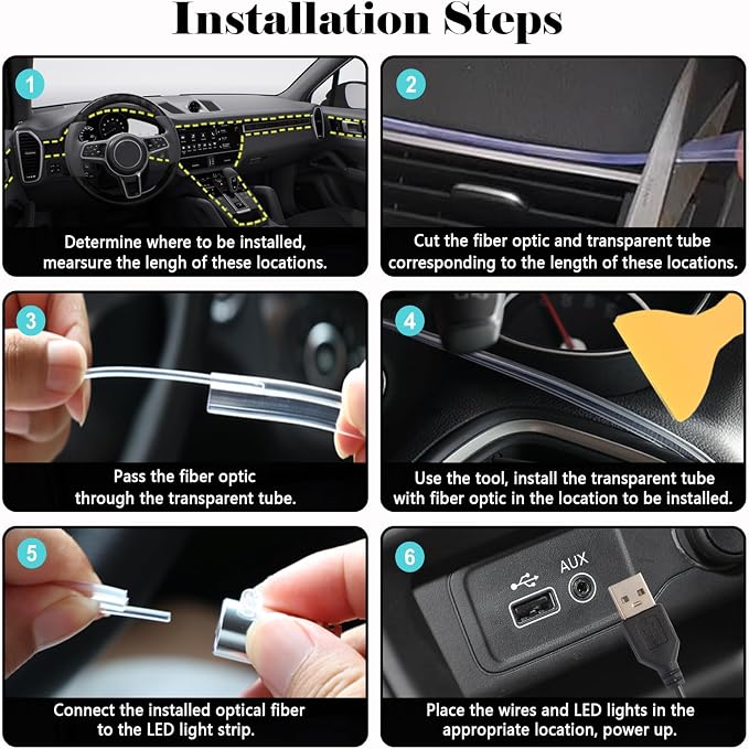 DEHERANE Interior Car LED Strip Lights, APP& RF Remote Control | 6 in 1 Car Ambient Lighting Kit with 315 inches Fiber Optic, 16 Million Colors Car LED Lights, Sync to Music - Image 6