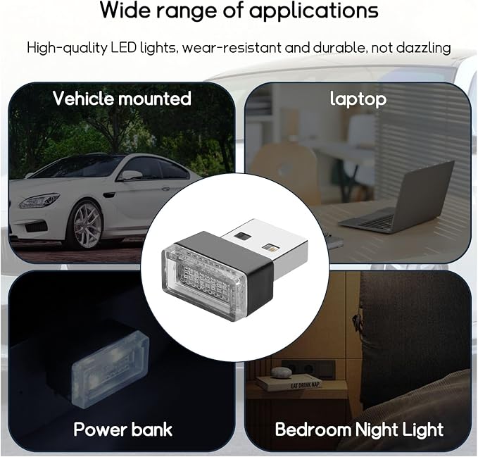 Dickno 4 PCS USB LED Car Interior Atmosphere Lamp, Portable Mini LED Night Light, Plug-in USB Interface Trunk Ambient Lighting Kit, Universal Vehicle Interior Accessories (White+Red) - Image 5