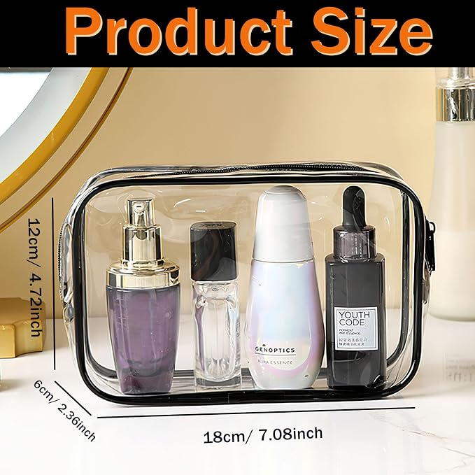 12 Pieces Clear Makeup Bags, TSA Approved Toiletry Bag for Travel, Transparent Cosmetic Pouch with Zipper, Waterproof Vinyl Plastic Organizer Case for Vacation Bathroom (Medium) - Image 2