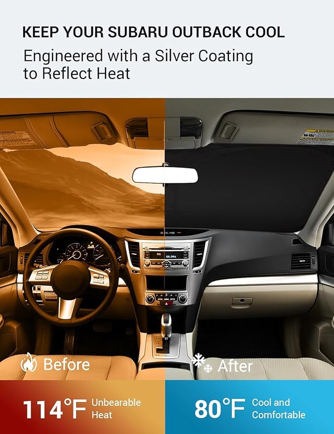 Proadsy Custom Fit Car Windshield Sun Shade for 2010-2014 Subaru Outback | 240T Heat Shield, Drops Temp 54°F, Blocks 99% UV, Prevents Dashboard Cracking, Summer Parking & Beach Trips, Easy Twist-Fold - Image 3