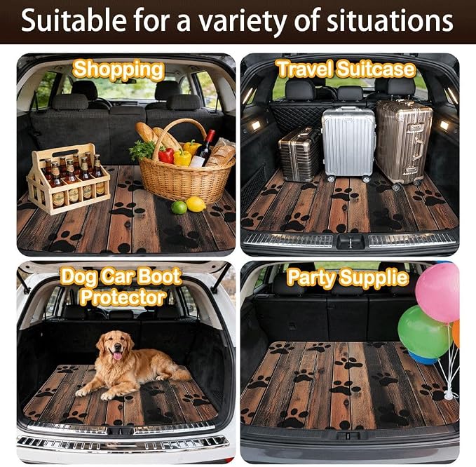 Car Trunk Mat for SUV, 31"x47" Dog Paw Prints Cargo Liner Protector | All Weather Universal Cargo Liners for Dogs, Car Accessory for SUVs/Sedan/Wagons, Durable Non-Slip Washable Rear Cargo Mat - Image 7