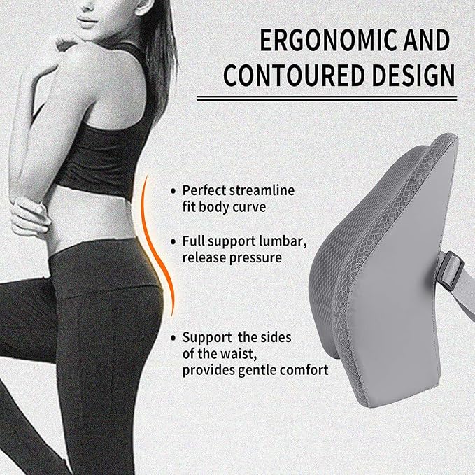 Memory Foam Lumbar Support Pillow for Car - Back Support for Car Seat (Gray) - Image 3