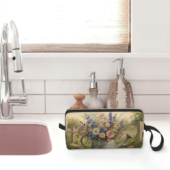 Watering Can Garden Bouquet Makeup Bag for Women, Cosmetic Pouch | Double-Sided Garden Watering Can Cosmetic Organizer with Foam Padding for Women, Travel, Gym, School, and Daily Storage - Image 7