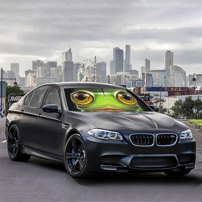 Socira Funny Frog Car Windshield Sunshade Umbrella Frog Eye Umbrella | Foldable Sun Shade Windshield Cover Sunshade Frog Car Accessories Blocks Uv Rays Keeps Cool (57" X 30") - Image 4