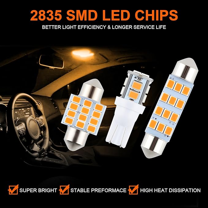 iFunyLED 24 Pieces Dome Light LED Car Interior Bulb Kit Set 194 T10 DE3175 578 31mm 42mm Bulbs Interior Replacement Lights for Car Map License Plate Door Side Marker Cornering Trunk Light - Amber - Image 5