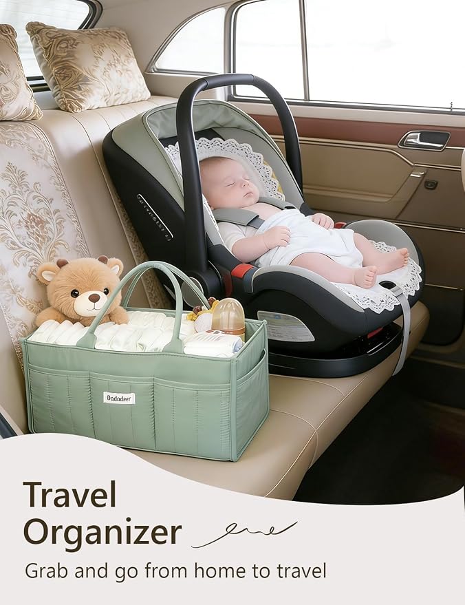 Quilted Diaper Caddy Organizer, Nursery Storage Basket with Dividers | Waterproof Caddy with Sturdy Handles, Portable for Changing Table or Car, Newborn Essentials, Baby Shower Gifts - Image 5