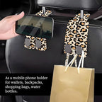 Car Seat Headrest Hook, Universal Leather Cute Hanger Holder Hook, Storage Organizer Interior Accessories for Purse Bags Handbag Luxury Yellow Leopard - Image 2