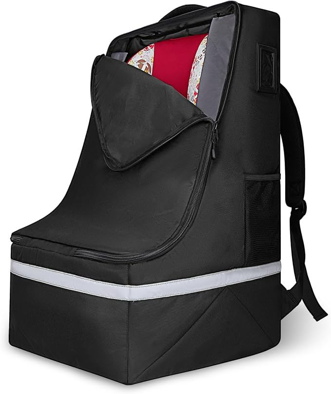 LARIPOP Car Seat Travel Bag for Airplane, Universal Gate Check Car Seat Bag, Padded Backpack with Waist Belt, Reflective Strips & Protective Feet, Fits Infant Convertible Booster Seats, Black by LARIPOP