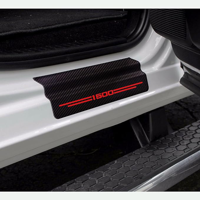 4 Pcs Carbon Fiber Car Door Sill Scuff Plate Auto Door Entry Guard Scratch Shield for GMC Sierra 1500 Chevrolet Silverado 1500 Auto Accessories (Red, 1500) - Image 2